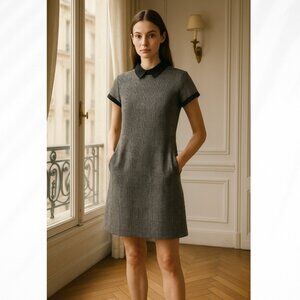 🌻 ZARA Gray Black Plaid Peter Pan Collar Dress Small Preppy